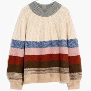 Madewell | Deacon Cableknit Mockneck Sweater M Multicolor Striped